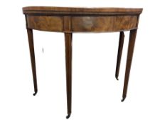 EARLY 19TH CENTURY GEORGE III MAHOGANY DEMI LUNE CARD TABLE