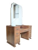 1930S ART DECO LIGHT OAK DROP CENTRE DRESSING TABLE