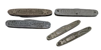 BENEDICTINE & SIMILAR - FIVE VINTAGE 20TH CENTURY ADVERTISING PEN KNIVES