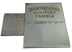 HARTMANN'S SANITARY TOWELS & THE BROAD STREET FURNISHING CO - TWO VINTAGE MIRRORS