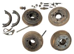 FOUR CLASSIC STANDARD BRAKE BACKPLATES AND DRUMS
