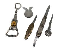 FIVE ASSORTED VINTAGE 20TH CENTURY PENKNIVES & BOTTLE OPENERS
