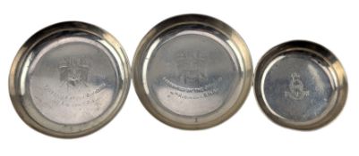 THREE 20TH CENTURY HALLMARKED SILVER TRINKET DISHES MILITARY INTEREST