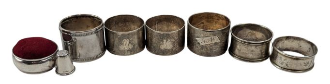 COLLECTION OF 20TH CENTURY HALLMARKED SILVER NAPKIN RINGS & OTHERS