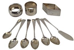 EARLY 19TH CENTURY GEORGE III HALLMARKED SILVER TEASPOONS & SILVER NAPKIN RINGS