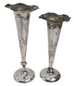 MATCHED PAIR OF 20TH CENTURY CHINESE SILVER BUD STEM VASES BY WING NAM