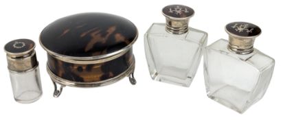 GEORGE V HALLMARKED SILVER & TORTOISESHELL DRESSING TABLE VANITY SET