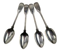 FOUR 19TH CENTURY VICTORIAN HALLMARKED SILVER TABLE SPOONS