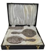 CASED ELIZABETH II HALLMARKED SILVER DRESSING TABLE / VANITY SET