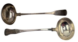 TWO 19TH CENTURY HALLMARKED SILVER LADLES INC A GEORGE IV SILVER LADLE & OTHER