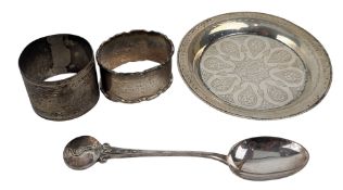 AN EGYPTIAN HALLMARKED SILVER PIECES & HALLMARKED SILVER TEASPOON