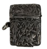 20TH CENTURY INDIAN SILVER VESTA CASE WITH PALM TREE & ANIMAL DECORATION