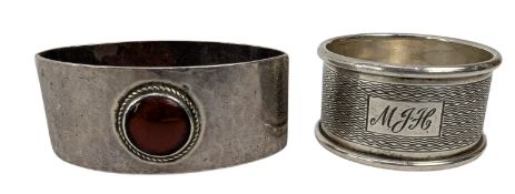 GEORGE V HALLMARKED SILVER & CARNEILAN NAPKIN RING & OTHER SAMPLE