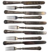 SET OF TEN VICTORIAN HALLMARKED SILVER HANDLED FRUIT KNIVES & FORKS