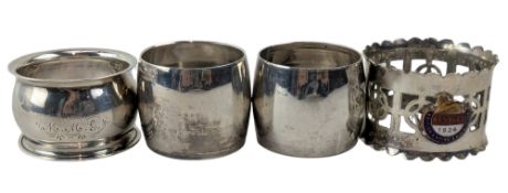COLLECTION OF THREE 20TH CENTURY SILVER HALLMARKED NAPKIN RINGS