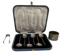 CASED GEORGE V HALLMARKED SILVER COFFEE BEAN TEASPOONS & OTHERS