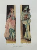 PULCINELLA ROSAURA - VENETIAN CARNIVAL COLOURED ETCHING 3/30