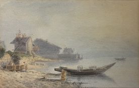 BELIEVED T. C. L. ROWBOTHAM - FISHERMEN VILLAGE NEAR VENICE - WATERCOLOUR SEASCAPE