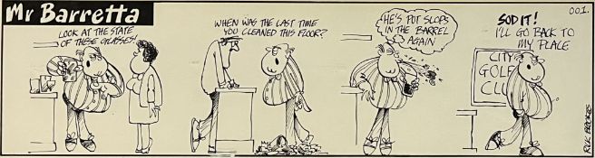 RICK BROOKES - MR BARRETTA CARTOON - PEN & INK ON PAPER