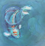 KERRIE FOX (CONTEMPORARY) - UNTITLED KOI FISH - OIL & MIXED MEDIA ON CANVAS