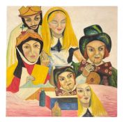 NANCY SANTER - 20TH CENTURY UNTITLED ALICE IN WONDERLAND OIL ON BOARD PAINTING