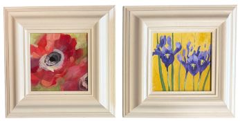 LUCY PERRY (CONTEMPORARY) - IRIS STUDY & ANEMONE STUDY - ACRYLICS ON BOARD