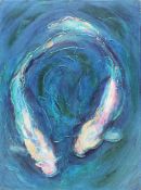 KERRIE FOX (CONTEMPORARY) - UNTITLED KOI FISH - OIL & MIXED MEDIA ON CANVAS