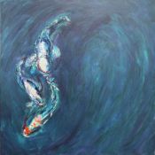 KERRIE FOX (CONTEMPORARY) - UNTITLED KOI FISH - OIL & MIXED MEDIA ON CANVAS