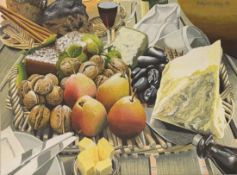 JENI HODGSON-CRAIG - UNTITLED STILL LIFE WATERCOLOUR WITH PEARS & CHEESE