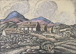 DORTHY BLACKHAM (IRISH 1896-1975) - HAND COLOURED LINOCUT