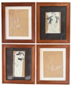 ROSALBA NOCENTINI (ITALIAN) - FOUR 20TH CENTURY MIXED MEDIA ON PAPER NUDE DRAWINGS