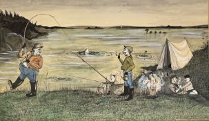 L. MACKENZIE (SCOTTISH 20TH CENTURY) - FISHING IN LOCH WATERCOLOUR