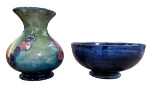 WALTER MOORCROFT POTTERY - TWO MID CENTURY PANSY & LEAF AND GRAPE PIECES