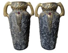 PAIR OF GERMAN ART NOUVEAU 'GOLD LAVA' CERAMIC VASES