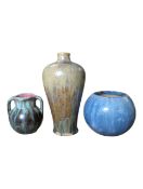 PIERREFONDS, FRANCE - THREE MOTLED & CRYSTALLINE GLAZED VASES