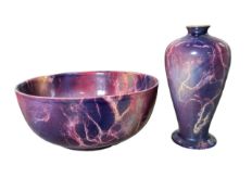 A. J. WILKINSON ORIFLAMME DESIGNED BY JOHN BUTLER - PURPLE LUSTRE GLAZED BOWL & A VASE