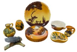 EARLY 20TH CENTURY FRENCH POTTERY WITH CICADAS - EIGHT HAND-PAINTED CERAMIC WARE