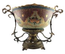 LARGE 20TH CENTURY CERAMIC AND METAL-WORKED TABLE CENTREPIECE