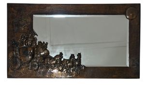 ARTS & CRAFTS EMBOSSED COPPER WALL HANGING MIRROR