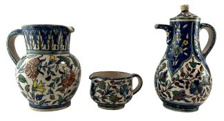 20TH CENTURY JERUSALEM POTTERY TEAPOT, JUG & CREAMER