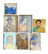 SEVEN 20TH CENTURY POST-IMPRESSIONIST INSPIRED OIL PORTRAITS