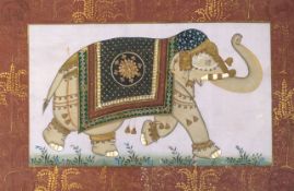 VINTAGE INDIAN HANDPAINTED SILK OF ELEPHANT