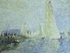 POST IMPRESSIONIST INSPIRED OIL ON BOARD LANDSCAPE PAINTING