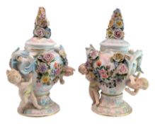 PAIR OF EARLY 20TH CENTURY GERMAN DRESDEN LIDDED PORCELAIN VASES
