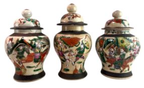 COLLECTION OF THREE CHINESE CRACKLE GLAZED GINGER JARS