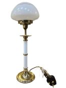 ART DECO EARLY 20TH CENTURY MILK GLASS & GILT METAL TABLE LAMP