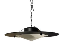 ITALIAN CONTEMPORARY FROSTED GLASS AND METAL UFO CEILING PENDANT LIGHT