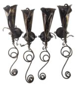 MATCHING SET OF FOUR ARTS & CRAFTS STYLE COPPER WALL LIGHT SCONCES