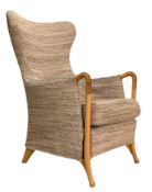 UMBERTO ASNAGO X GIORGIO PROGETTI - 1980S BEECH & WALNUT WING ARMCHAIR