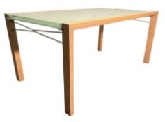 LIGNE ROSET, FRENCH - CONTEMPORARY TEMPERED GLASS & TEAK EXTENDING DINING TABLE